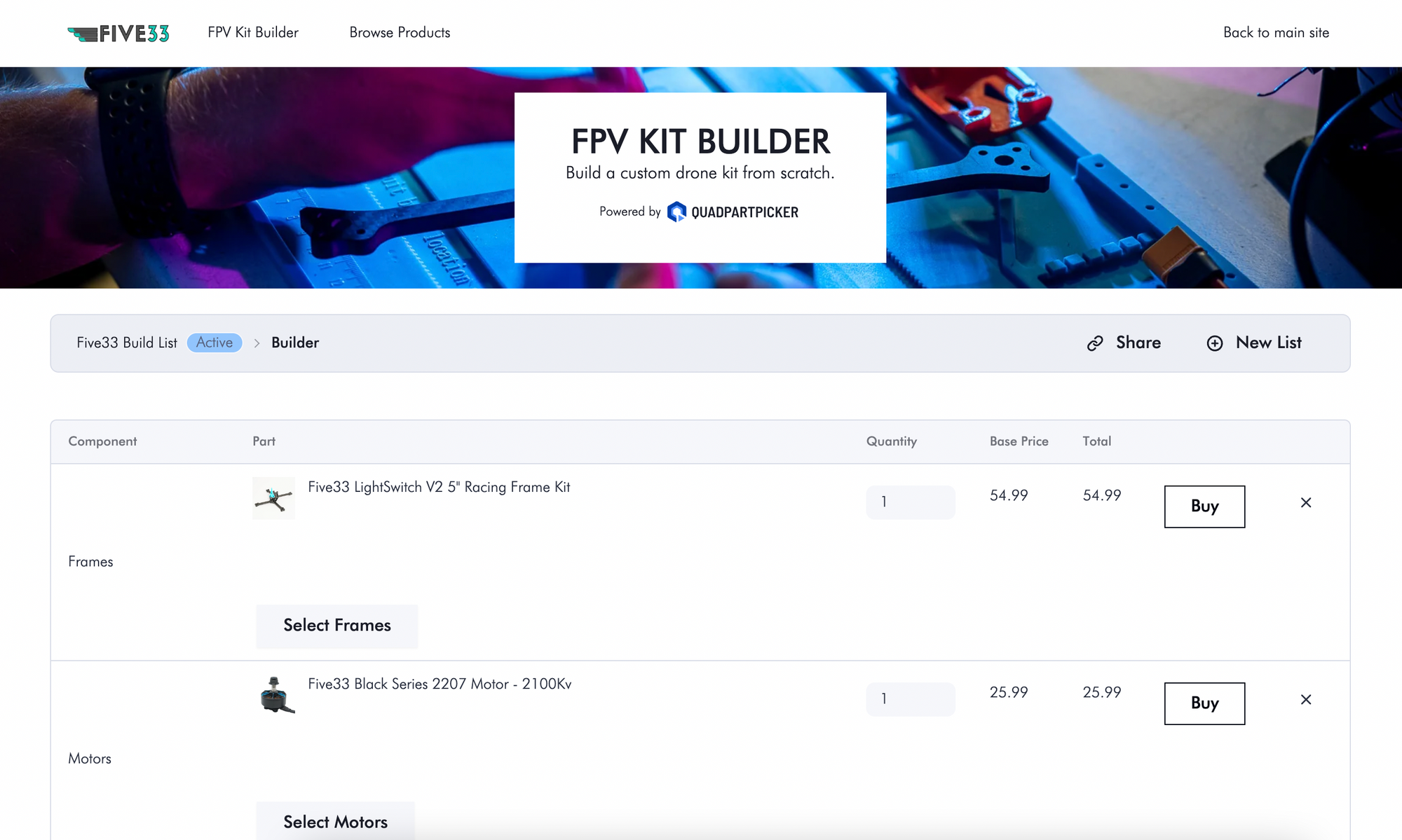 five33 x quadpartpicker builder